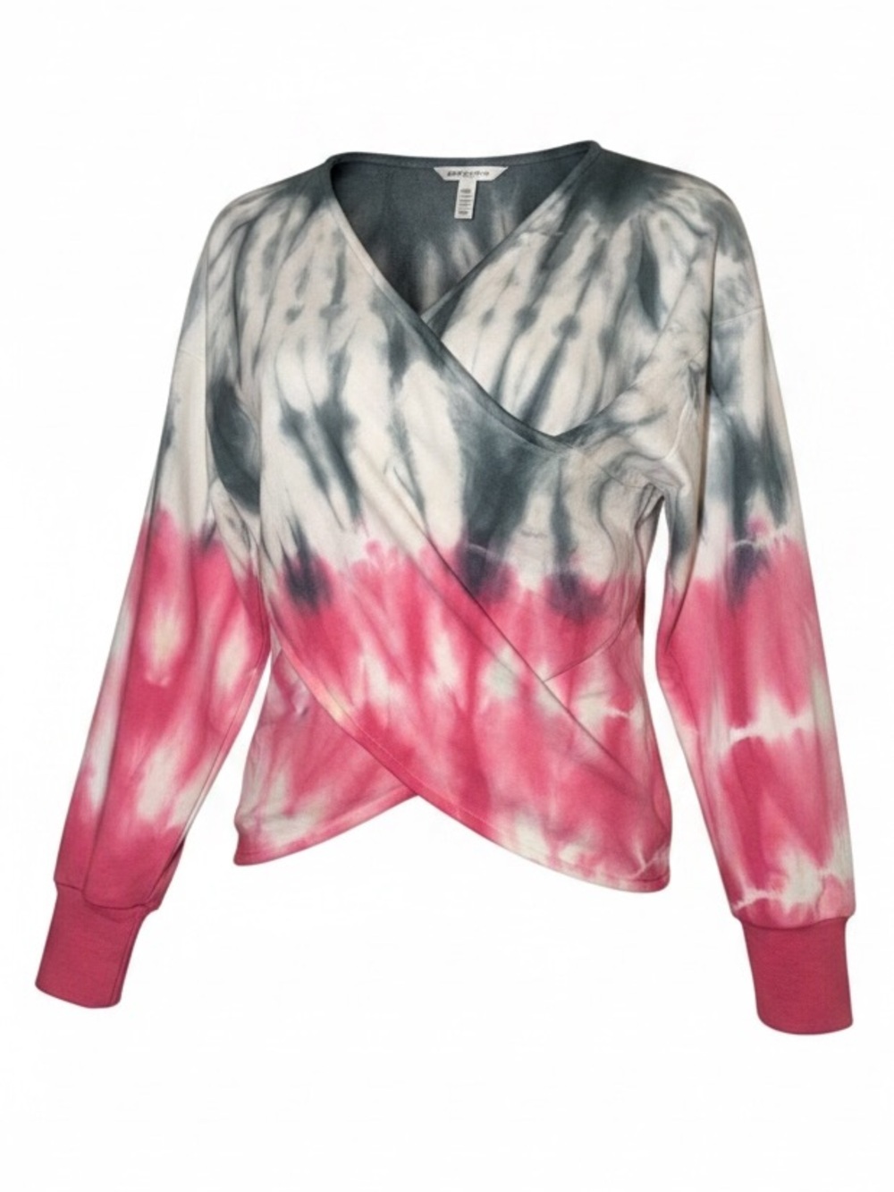 NWT POL Tie-Dye Wrap Front Sweatshirt Pink Gray Size Medium Boho Pullover